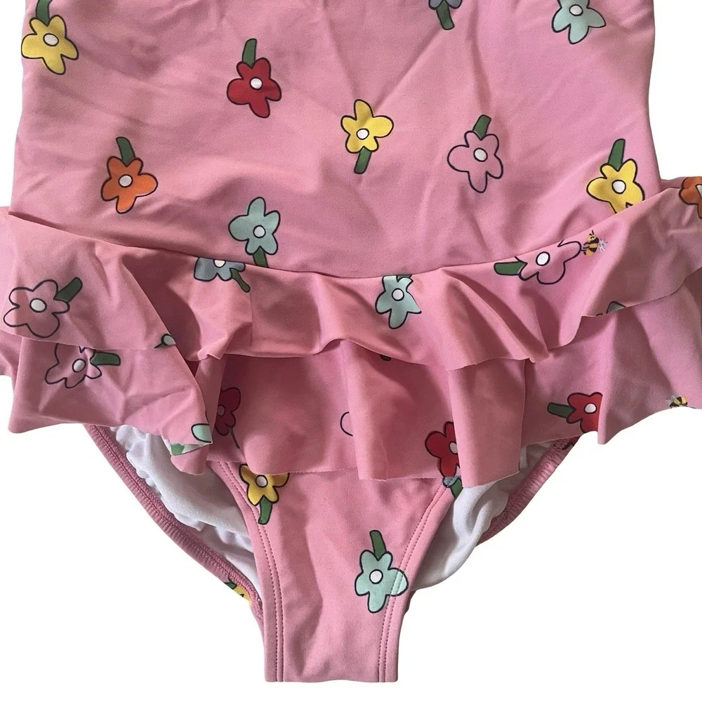 Hanna Andersson Girls Size 150 US 12 Swimsuit One Piece Pink Ditsy Floral Ruffle